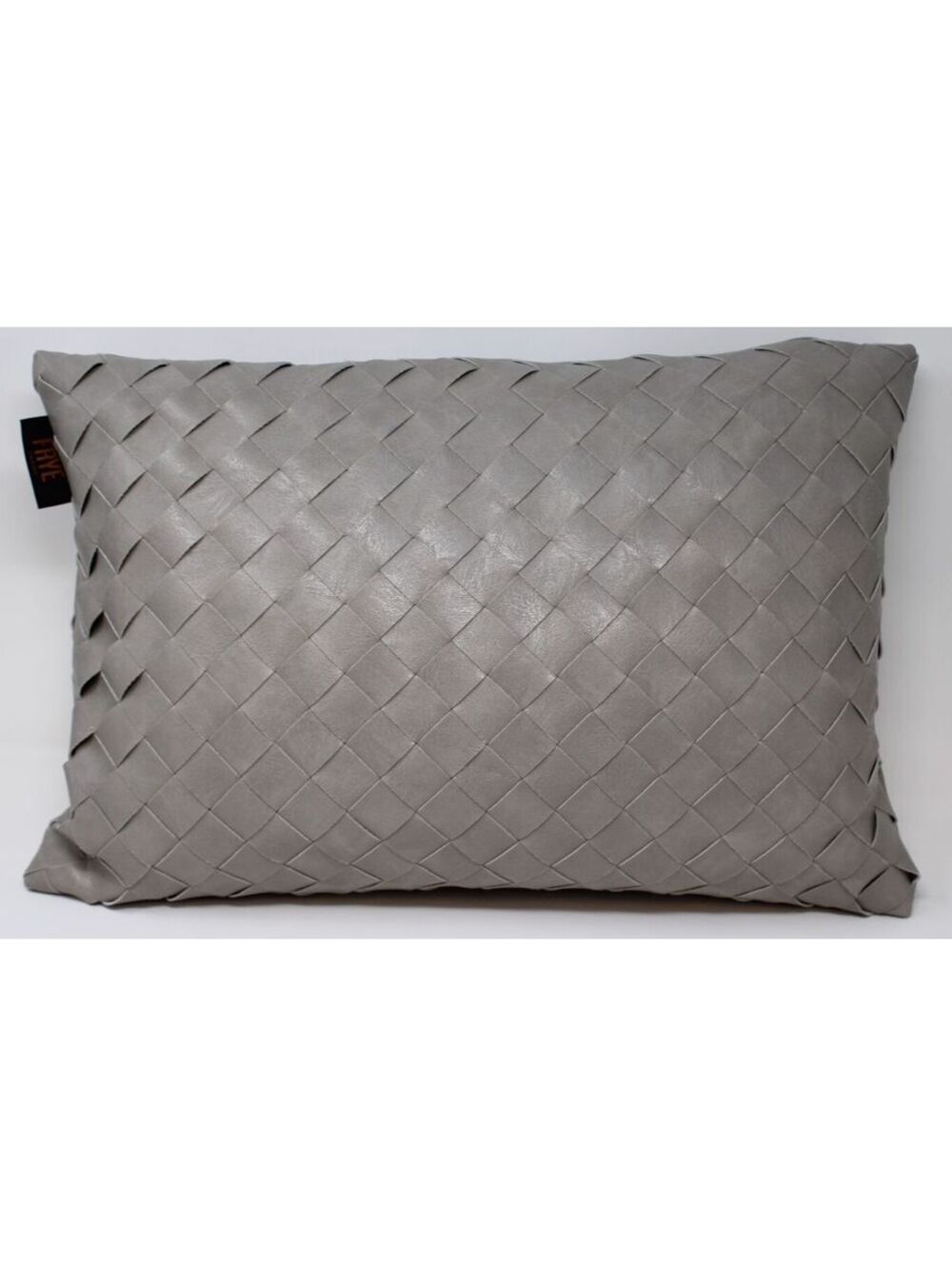 Frye Woven Decorative Pillow | Gray Faux Leather Accent Pillow 14"x20"